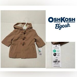 🆕OSHKOSH - 3M - NWT - INFANT BROWN HOODED FASHION TOGGLE JACKET / COAT